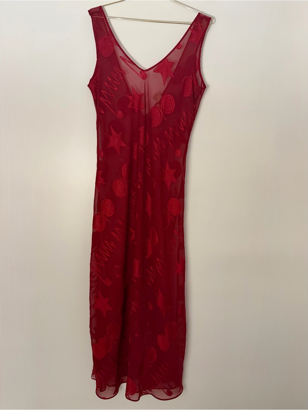 VS Vintage Gold Label Sheer Maxi Dress Geometric Star Embroidered
